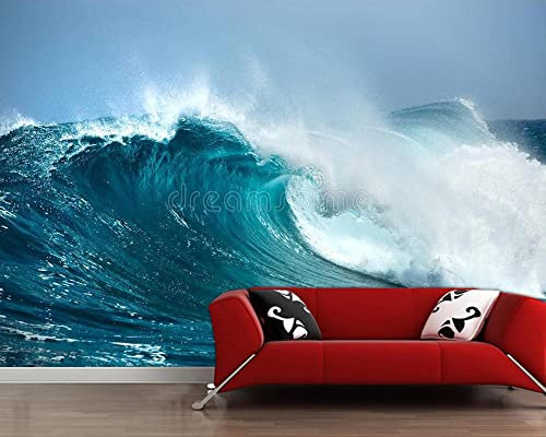Frtmsticker 3D Wandplakat Wandbild Tapete Wandtattoo Blue Ocean Waves Wandaufkleber 3D Wandbilder Decals Selbstklebend Vinyl Tapete Abnehmbare Kinder Zimmer Wandschmuck 200X100Cm