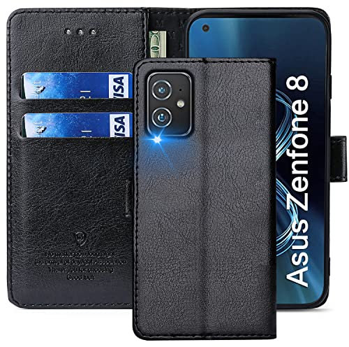 FMPCUON Coque pour ASUS ZENFONE 8 ZS590KS 5G, Étuis à Rabat ASUS ZENFONE 8 ZS590KS 5G,Premium PU Etui Housse en Cuir Portefeuille de Protection Magnétique pour ASUS ZENFONE 8 ZS590KS 5G,Noir