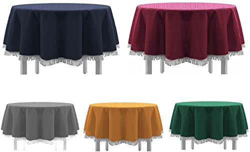 Tischdecke Gartentischdecke einfarbig mit Fransen Classic viele Größen Formen und Farben (Bordeaux, Rund D: 160 cm)