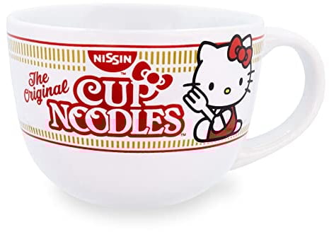 Toynk Sanrio Hello Kitty x Nissin Cup Noodles Ceramic Soup Mug | Holds 24 Ounces