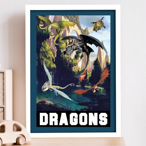 Poster, Motiv: Dragons Group Flying Poster, ungerahmt, A4