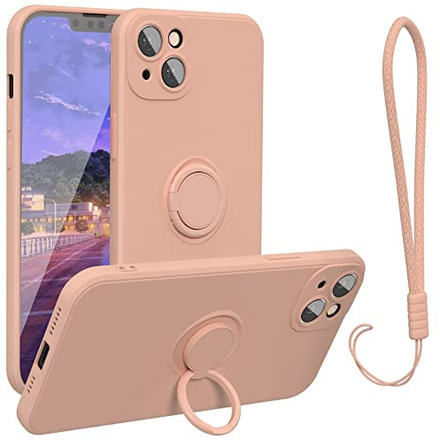 abitku Compatible with iPhone 14 Plus Case, 360°Ring Kickstand Holder (Support Magnetic Car Mount) Microfiber Cloth Fully Coverage Designed for iPhone 14 Plus 6.7 inch, Pink