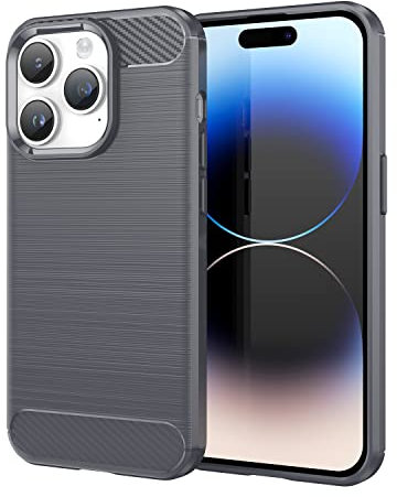 Cadorabo Hülle kompatibel mit Apple iPhone 14 PRO Schutzhülle TPU Silikon Case Karbon Optik Slim Kratzfest Weiche Gummi mit Rundumschutz Case Hülle für iPhone 14 PRO in Grau