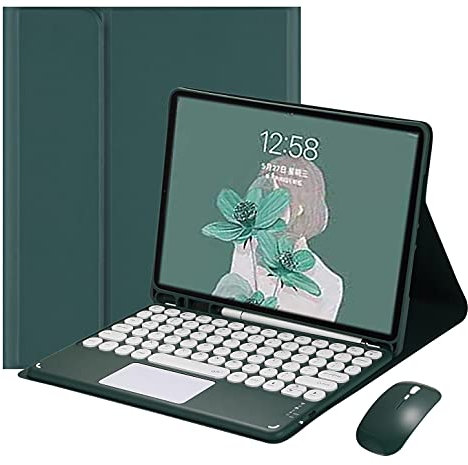 HENGHUI Keyboard Case Mouse for iPad A16 2025 (11th Gen, 11)/ iPad 10th Generation 2022 10.9 Case with Detachable Color TouchPad Keyboard Case Cute Round Key (DarkGreen)