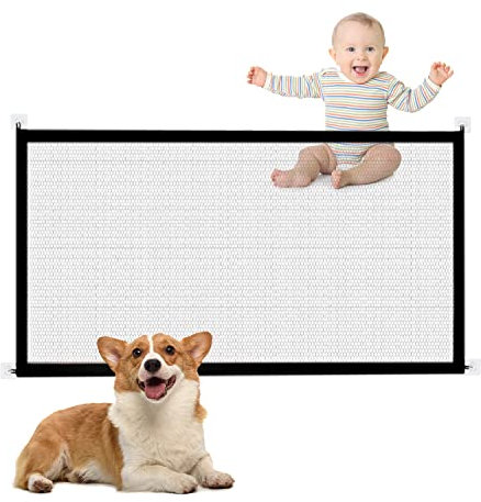1 Pack Of Pet Fence, Dog Door Safety Door, Dog Guardrail Isolation Net At The Entrance Of Indoor And Outdoor Stairs, Black 110 * 72cm Easy To Assemble Baby Door, Pet Door Including 4 Hooks
