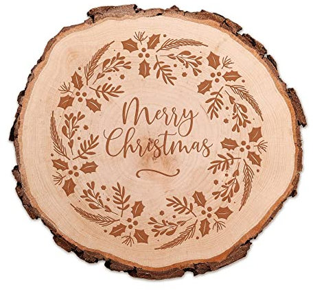 Baumscheibe mit Gravur, Adventskranz Deko, Weihnachtsdeko, Holzscheibe, Holzbrett, Weihnachtsgeschenke, Holzdeko mit Rinde, Weihnachten Tischdeko, Holz Weihnachtsdekoration, Baumscheiben Platte