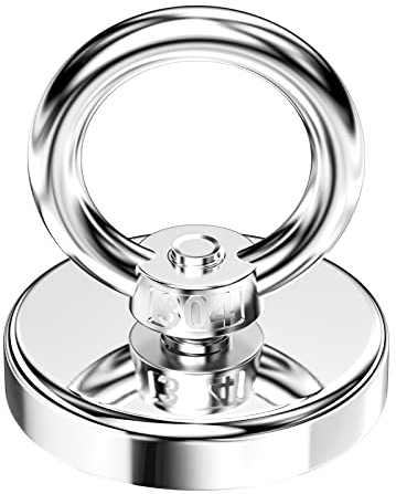 Relota Neodym Ösenmagnet 65 Kg Haftkraft, Durchmesser 48 mm Super Stark Neodymium Magnet Haken, Magnethaken Zum Magnetfischen, Multifunktions Senkkopf Topfmagnet mit Öse, Suchmagnet Bergemagnet