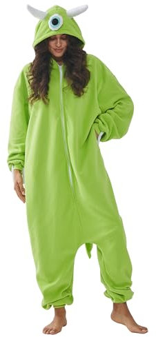 SMITHROAD Jumpsuit Tier Karton Fasching Halloween Kostüm Sleepsuit Cosplay Fleece-Overall Pyjama Schlafanzug Erwachsene Unisex Nachtwäsche Monster L