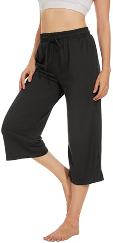 Fourindo Jogginghose Damen Sporthose Damen 3/4 Weites Bein Yogahose mit Taschen Leicht Bequeme Freizeithose Stoffhose High Waist Jogginghose für Sport Yoga Alltag