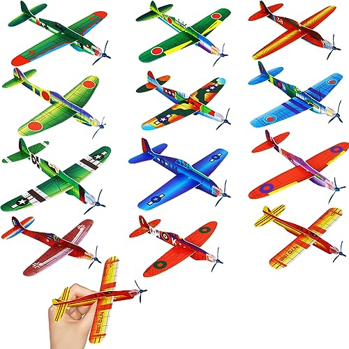 Styroporflieger Set, Gemischte einzeln verpackte Gleitflugzeuge, Styroporgleiter Gleiter Flieger Wurfgleiter, Klassiker Mitgebsel für den Kindergeburtstag, Ideal für Flugbegeisterte (12 Stücke)