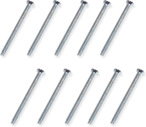 Evoges M3.5 x 75mm Long Raised Countersunk Slotted Head Electrical Machine Screws for Plugs Socket Switches, Nickel finish, Pack of 10
