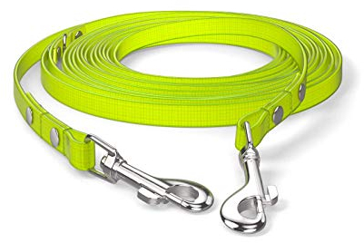 5m Schleppleine, Hundeleine, 2 Karabiner & D-Ring, Neon-Gelb, extra schmal, schmutz- und wasserabweisend