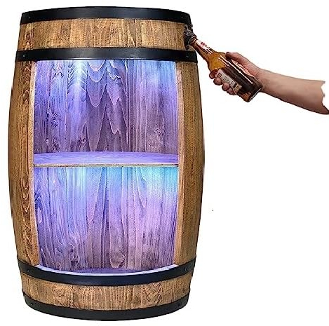 WEECO Barile in legno a LED RGB con apribottiglie, barile in legno, barile e bibite, Armadietto per bevande alcoliche, Botte Di whisky, Barile per l'esposizione di collezione di bottiglie 80cm (wengé)