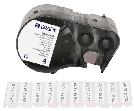 Brady FreezerBondz™ Polyester-Vorgefertigte Etiketten für Etikettendrucker BMP51/BMP53/M511-360 Klebeetiketten - Schwarz auf Weiß (31,75 mm (B) x 9,53 mm (H)) - M5-112-492