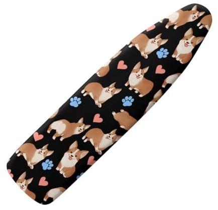 HUGS IDEA Accesorios para funda para tabla de planchar, diseño de perro Corgi de dibujos animados, 52 x 13 pulgadas, tela elástica con bordes elásticos, se adapta a tabla de planchar de tamaño
