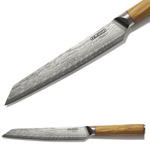 CLASSE ITALY Cuchillo Yanagiba de 20 cm de acero japonés AUS 10 de 67 capas, afilado a mano, mango de olivo, paño de limpieza incluido