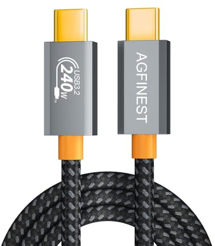 AGFINEST Cavo da USB C a USB C, Cavo Type C 240W 20 Gbps USB 3.2, Ricarica Rapida PD3.1 48V/5A, 4K@60Hz per Tablet iPhone 15/16, hub, iPad Mini 6 e Altro Ancora (1M)