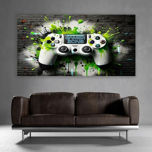 timalo® Gamer Poster gaming zone Wanddeko gamer Bild für die Wand Wandbild Jugendzimmer coole Poster gaming zimmer Bilder für Teenager | Gamerzone Controller Graffiti | gamer-fba-6-B160xH61cm