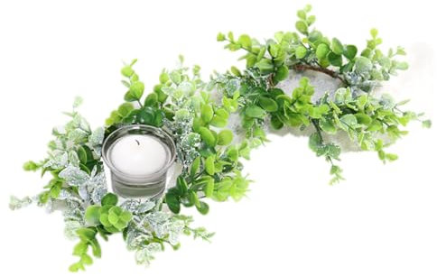 Kerzenringe, 7,6 cm, Eukalyptus-Kerzenring, künstlicher Mini-Kranz, Stumpenkerzenhalter, Zweig, Frühlingskerzenkränze für LED-Kerzen, Geburtstag, Hochzeit, Abendessen, Party oder Ostern,