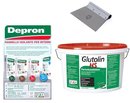 PELLECCHIA 1969 | KIT DEPRON Pannello Isolante Depron 80 x 125 cm confezione da 20 pannelli (tot.20mq) + Colla Glutolin da 8 Kg + Spatola Dentata Pavan (3 MM)