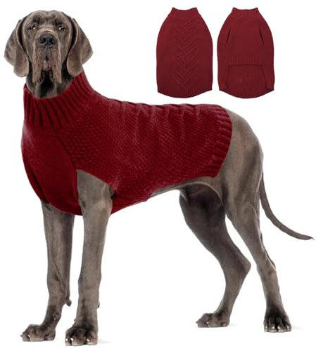 Katzinst Hundepullover Grosse Hunde, Hundepullover 68cm Rückenlänge, Strickwaren Pullover Hund, Dickes Material Hundepulli Haustiermantel für Winter, Pullover für Deutsche Dogge, Rot, 4XL
