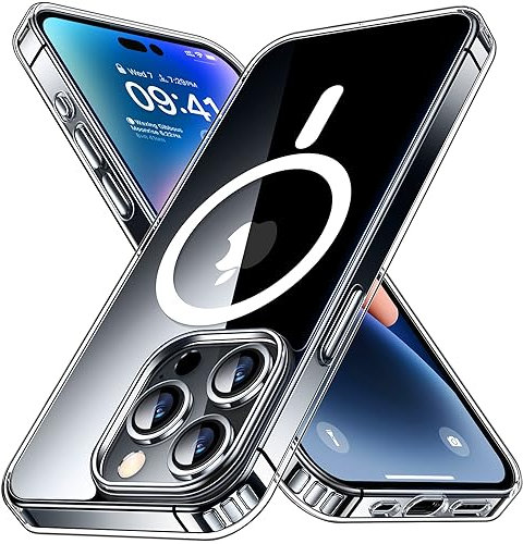 CANSHN Magnetisch für iPhone 15 Pro Hülle Kompatibel mit MagSafe [Nie Vergilbung] Stoßfest Handyhülle, Schutzhülle Kratzfeste Transparente Rückseite, Durchsichtig