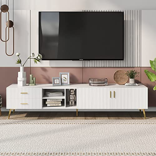 Merax White TV Stand for 75-inch Televisions, TV Boards TV Cabinet for Living Room or Bedroom Storage, Modern TV Console Table for Entertainment(White)