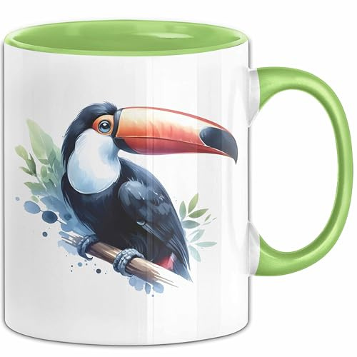 Tukan Aquarell Regenwald Exotischer Vogel Tasse Geschenk (Grün)