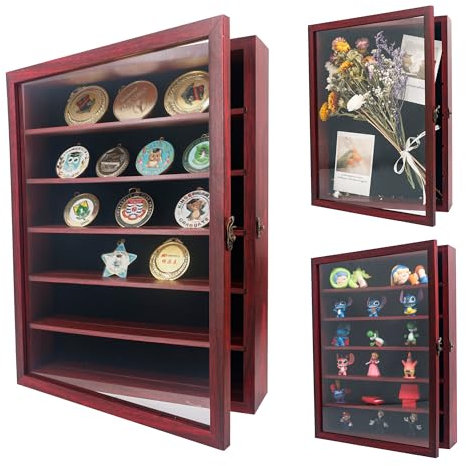 GraduationMall Shadow Box Frame with Removable Shelves,12x16 Cherry Deep Memory Box Display Case for Military Medals Flowers Keepsake Collectibles