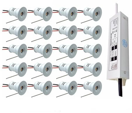 LGJEGD 12V 1W Deckenstrahler 15mm Einbaustrahler Beleuchtungswinkel 30° mit Transformator, 16Pack (White)