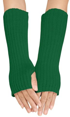 Winter Einfarbig Gestrickte Handschuhe Wärmer Winter Gestrickte Fingerlose Fäustlinge Strick Kurzer Armstulpen Lange Pulswärmer Hand-Stulpen Handwärmer Strickhandschuhe Handstulpen (a-Green, One Size)