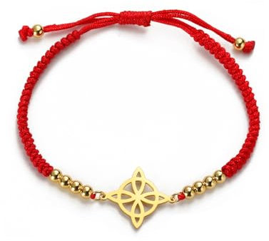 Strega Bracciale Nodo Irlandese Trinità Bracciale Nodo Celtico Fatto a mano Corda Intrecciata Bracciale Fortunato Corda Rossa Regolabile Coppia di Perline Triquetra Gioielli Amuleto Wiccano (A-rosso)