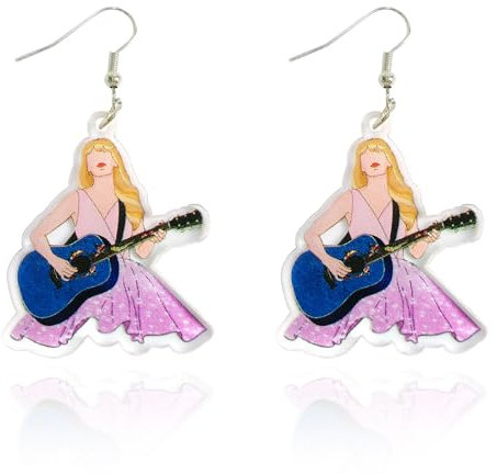 Pink Acrylic Earrings for Women Girls - Stage Show Concert Inspired Guitar Earrings Music Lover Album Gifts for Singer Fans Girls Trendy