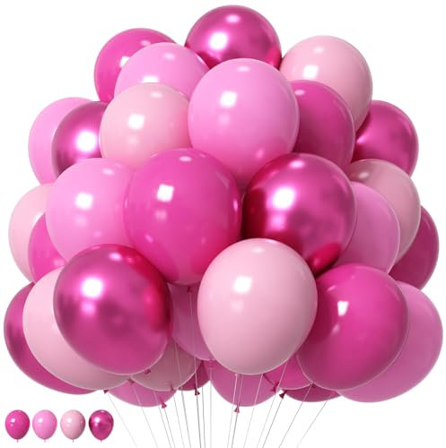 HILAVO Luftballons Pink Rosa 12 Zoll Magenta Pink Metallic Party Ballons Pastell Rosa Pinke Latex Helium Ballons für Mädchen Frauen Geburtstag Hochzeit Prinzessin Babyparty Berry Strawberry Party Deko