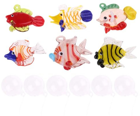 Zktfyshk Juego de 6 colgantes de cristal con forma de burbujas de peces para decoración de acuario, flotadores para decoración