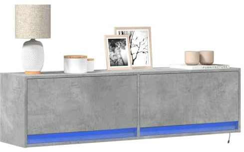 Sufrk TV Wall Cabinet with LED Lights Concrete Grey 140x31x38 cm-Wall Mounted TV Console,Television Stand for Living Room,Entertainment Room,Office,Modern Entertainment Unit