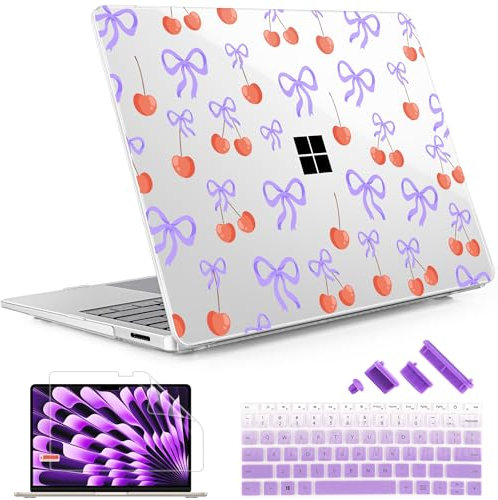 May Chen Case ONLY Compatible for 2024+ 13.8 Microsoft Surface Laptop 7 Windows PC with ARM CPU and AI-Powered Copilot+, Plastic Hard Shell Case with Keyboard Cover, Cherries & Bows