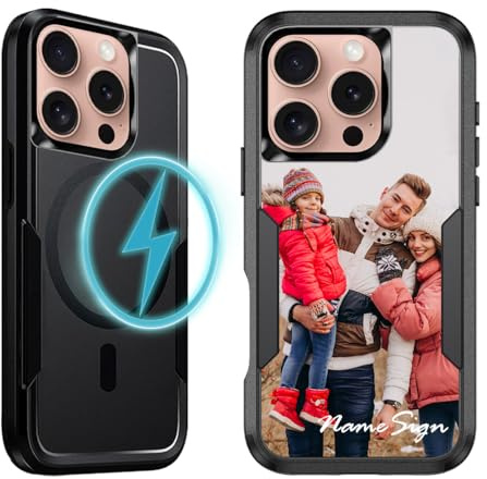Individuelles Foto-Magnet-Etui Kompatibel mit Magsafe für Apple iPhone 17 Air 16 15 14 13 12 11 Pro Max, Pro, Plus, personalisiertes Foto-Doppel-Cover-Handy-Etui