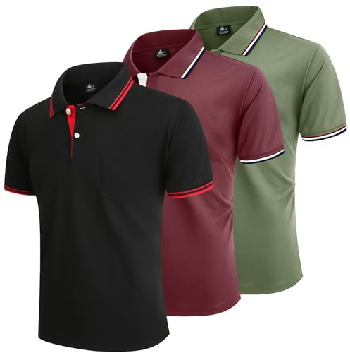 LLdress Lot de 3 Polo pour Homme Polo de Golf Manches Courtes Léger Polo d'été T Shirt de Tennis Respirant