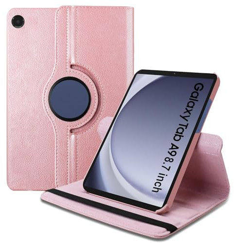 World biz Case Fits Samsung Galaxy Tab A9 8.7-Inch 2023 (SM-X110/X115/X117), 360 Degree Rotation Protective Stand Leather Folio Cover, Auto Wake/Sleep, Galaxy Tab A9 8.7’’ Tablet (Rose Gold)