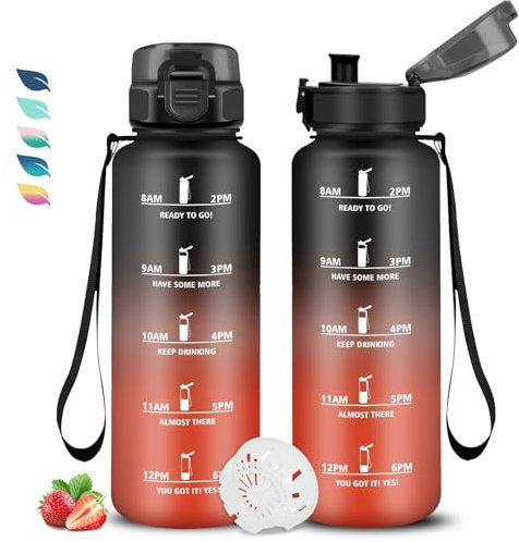 Borraccia 1.5 litri, Borraccia Palestra, Borraccia Senza Perdite, Facile da Pulire, Borraccia Motivazionale, con Filtro, Borraccia Graduata, Facile da Trasportare, per Campeggio, Fitness, Corsa, Yoga