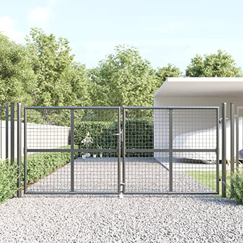 Festnight Puerta de Jardín Doble 300 x 175 cm, Puerta para Valla con Sistema de Cerradura, Cancela de Valla, Antracita