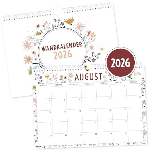 OWLBOOK® Kalender Wandkalender 2026-12 Monate - Geburtstagsplaner Familienplaner Familienkalender Jahreskalender Jahresplaner 2026 | Blumen 2026 | Papier