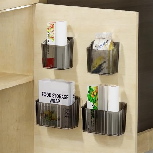 PAVSTINE 4Pcs Cabinet Door Storage Box Self-adhesive No Residue, Black | Durable Cupboard Organiser for Cabinets/Bathrooms/Fridges/Undersink, Kitchen Wardrobes Organisation, Modern