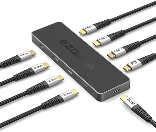 EZQuest USB 4 Hub 8-in-1: Dual 4K 60Hz/8K Display, 7X USB-C Ports (3X USB4, 4X 10Gbps Data), 100W PD - Thunderbolt 3/4 Dock for MacBook Pro/Air M1/M2/M3, Windows, Chromebook