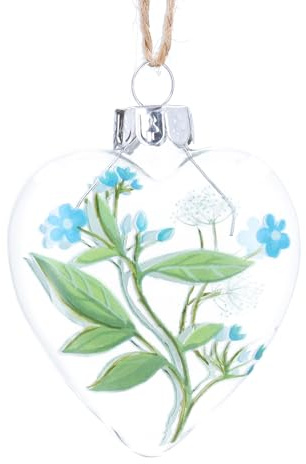 Gisela Graham Glass Heart Decoration, Blue Meadow Flowers, 7cm