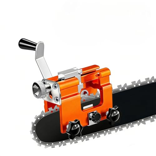Affuteur Chaine Tronçonneuse, Affûteuse de Chaîne de Tronçonneuse Portable à Manivelle avec 5 Tête de Meulage, Outil dAffûtage pour Tronçonneuse Bûcheron et Jardinier