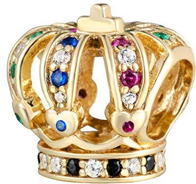 Andante-Stones 925 Sterling Silber Bead Charm Krone Gold Strass Bunt Zirkonia Element Kugel für European Beads + Organzasäckchen