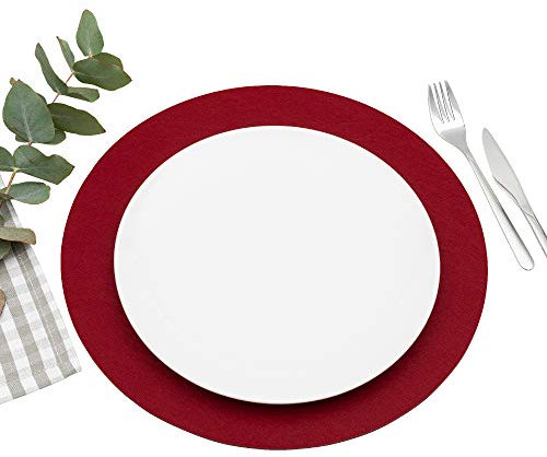 FILU Platzsets aus Filz 4er-Pack Dunkelrot rund (Farbe und Form wählbar) 35 cm Durchmesser