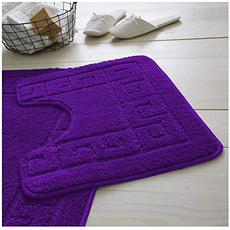 De Lavish Bath Mat Set 2 Piece Non Slip Rubber Pedestal and Bath Mat Set Toilet Greek Bathroom Rug New (Purple)